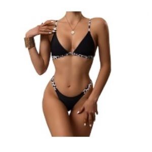 Women's Swimsuit Bikini -black w/leopard print detail -Medium